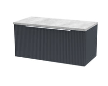 Hudson Reed Fluted 800mm Wall Hung Single Drawer Vanity & Laminate Top Contemp Soft Black MFC Painted Gloss 381x800x390mm - DFF1496LBG - JJ Building Materials
