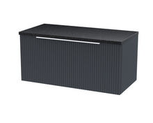 Hudson Reed Fluted 800mm Wall Hung Single Drawer Vanity & Laminate Top Contemp Soft Black MFC Painted Gloss 381x800x390mm - DFF1496LSB - JJ Building Materials