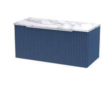 Hudson Reed Fluted 800mm Wall Hung Single Drawer Vanity & Laminate Worktop Contemp Satin Blue MFC Painted Gloss 381x805x390mm - JJ Building Materials