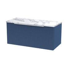 Hudson Reed Fluted 800mm Wall Hung Single Drawer Vanity & Laminate Worktop Contemp Satin Blue MFC Painted Gloss 381x805x390mm - JJ Building Materials