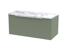Hudson Reed Fluted 800mm Wall Hung Single Drawer Vanity & Laminate Worktop Contemp Satin Green MFC Painted Gloss 381x805x390mm - JJ Building Materials