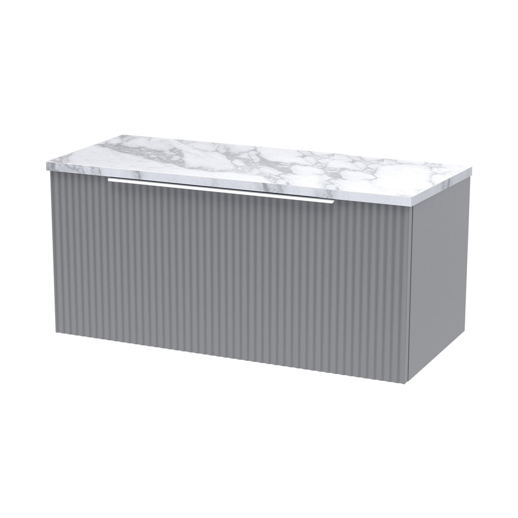 Hudson Reed Fluted 800mm Wall Hung Single Drawer Vanity & Laminate Worktop Contemp Satin Grey MFC Painted Gloss 381x805x390mm - JJ Building Materials