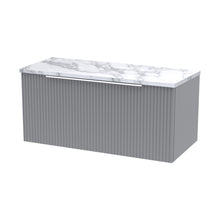 Hudson Reed Fluted 800mm Wall Hung Single Drawer Vanity & Laminate Worktop Contemp Satin Grey MFC Painted Gloss 381x805x390mm - JJ Building Materials