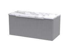 Hudson Reed Fluted 800mm Wall Hung Single Drawer Vanity & Laminate Worktop Contemp Satin Grey MFC Painted Gloss 381x805x390mm - JJ Building Materials