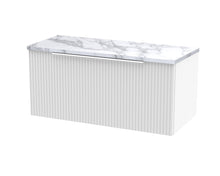 Hudson Reed Fluted 800mm Wall Hung Single Drawer Vanity & Laminate Worktop Contemp Satin White MFC Painted Gloss 381x805x390mm - JJ Building Materials