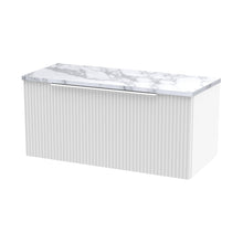 Hudson Reed Fluted 800mm Wall Hung Single Drawer Vanity & Laminate Worktop Contemp Satin White MFC Painted Gloss 381x805x390mm - JJ Building Materials