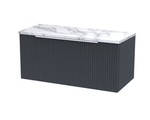 Hudson Reed Fluted 800mm Wall Hung Single Drawer Vanity & Laminate Worktop Contemp Soft Black MFC Painted Gloss 381x805x390mm - JJ Building Materials