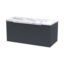 Hudson Reed Fluted 800mm Wall Hung Single Drawer Vanity & Laminate Worktop Contemp Soft Black MFC Painted Gloss 381x805x390mm - JJ Building Materials