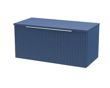 Hudson Reed Fluted 800mm Wall Hung Single Drawer Vanity & Worktop Contemp Satin Blue MFC Painted Gloss 377x805x390mm - JJ Building Materials