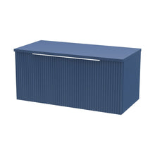Hudson Reed Fluted 800mm Wall Hung Single Drawer Vanity & Worktop Contemp Satin Blue MFC Painted Gloss 377x805x390mm - JJ Building Materials