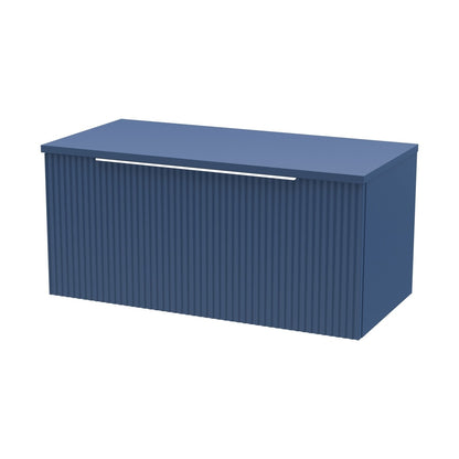 Hudson Reed Fluted 800mm Wall Hung Single Drawer Vanity & Worktop Contemp Satin Blue MFC Painted Gloss 377x805x390mm - JJ Building Materials