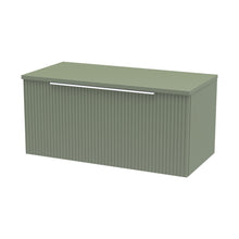 Hudson Reed Fluted 800mm Wall Hung Single Drawer Vanity & Worktop Contemp Satin Green MFC Painted Gloss 377x805x390mm - JJ Building Materials