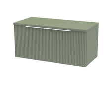 Hudson Reed Fluted 800mm Wall Hung Single Drawer Vanity & Worktop Contemp Satin Green MFC Painted Gloss 377x805x390mm - JJ Building Materials