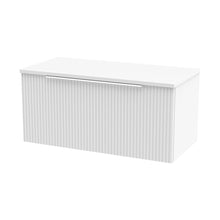 Hudson Reed Fluted 800mm Wall Hung Single Drawer Vanity & Worktop Contemp Satin White MFC Painted Gloss 377x805x390mm - JJ Building Materials