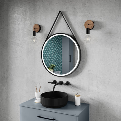 Hudson Reed Framed Led Touch Sensor Mirrors 600mm Round Illuminated Mirror Contemp Matt Black Aluminium 600x600x40mm - JJ Building Materials