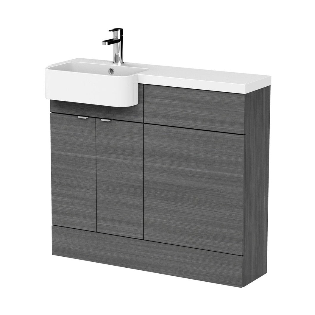 Hudson Reed Fusion 1000mm Combination Unit & Left Hand Semi Recessed Basin Contemp Anthracite Woodgrain MFC Textured Woodgrain 904x1005x360mm - CBI544 - JJ Building Materials