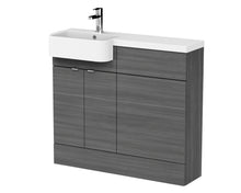 Hudson Reed Fusion 1000mm Combination Unit & Left Hand Semi Recessed Basin Contemp Anthracite Woodgrain MFC Textured Woodgrain 904x1005x360mm - CBI544 - JJ Building Materials