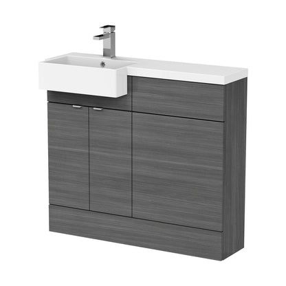 Hudson Reed Fusion 1000mm Combination Unit & Left Hand Semi Recessed Basin Contemp Anthracite Woodgrain MFC Textured Woodgrain 904x1005x360mm - CBI548 - JJ Building Materials