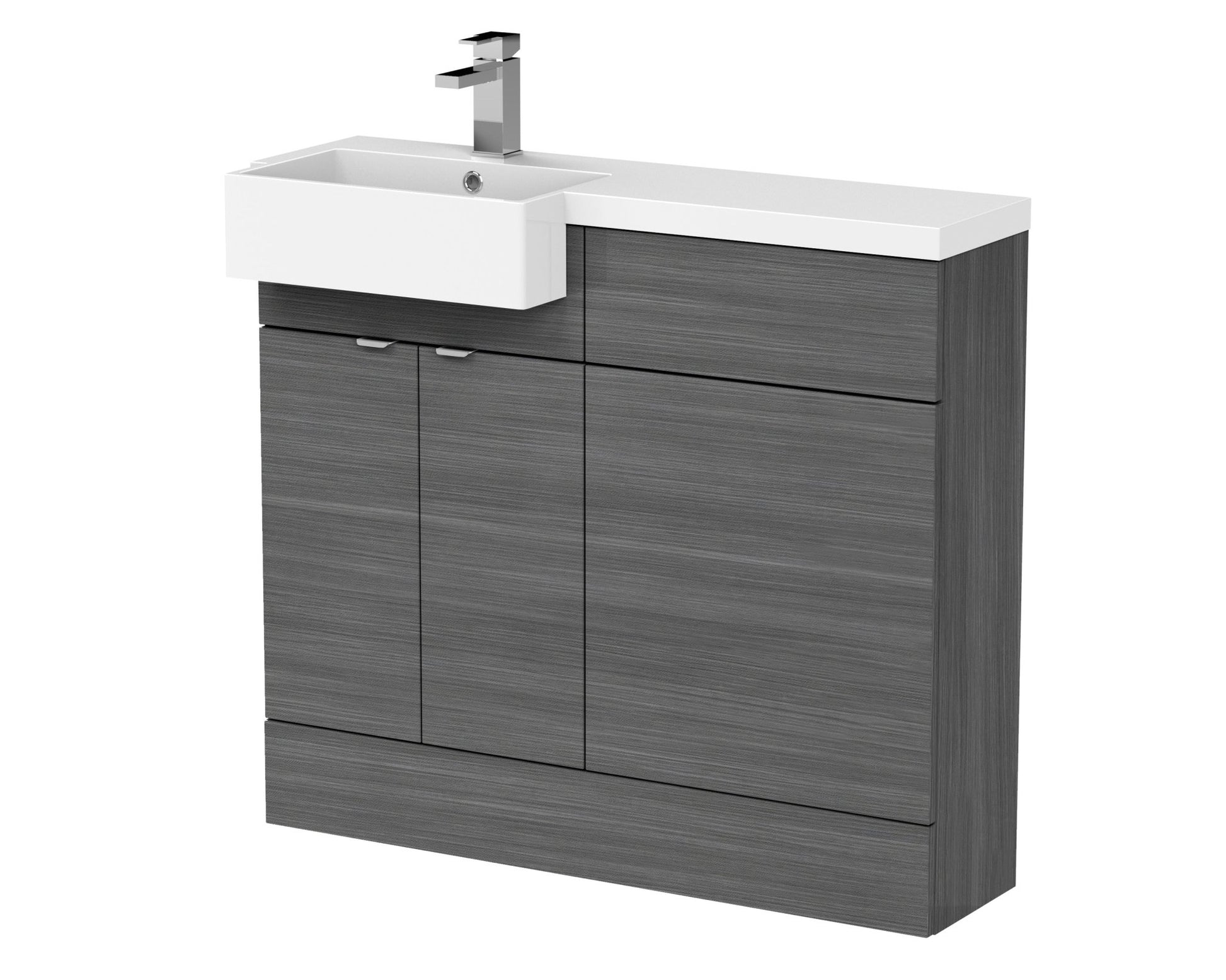 Hudson Reed Fusion 1000mm Combination Unit & Left Hand Semi Recessed Basin Contemp Anthracite Woodgrain MFC Textured Woodgrain 904x1005x360mm - CBI548 - JJ Building Materials