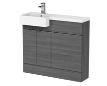 Hudson Reed Fusion 1000mm Combination Unit & Left Hand Semi Recessed Basin Contemp Anthracite Woodgrain MFC Textured Woodgrain 904x1005x360mm - CBI548 - JJ Building Materials
