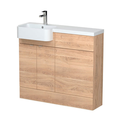 Hudson Reed Fusion 1000mm Combination Unit & Left Hand Semi Recessed Basin Contemp Bleached Oak MFC Textured Woodgrain 904x1003x355mm - CBI3044 - JJ Building Materials