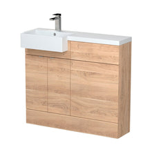 Hudson Reed Fusion 1000mm Combination Unit & Left Hand Semi Recessed Basin Contemp Bleached Oak MFC Textured Woodgrain 904x1003x355mm - CBI3048 - JJ Building Materials