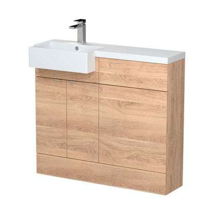 Hudson Reed Fusion 1000mm Combination Unit & Left Hand Semi Recessed Basin Contemp Bleached Oak MFC Textured Woodgrain 904x1003x355mm - CBI3048 - JJ Building Materials