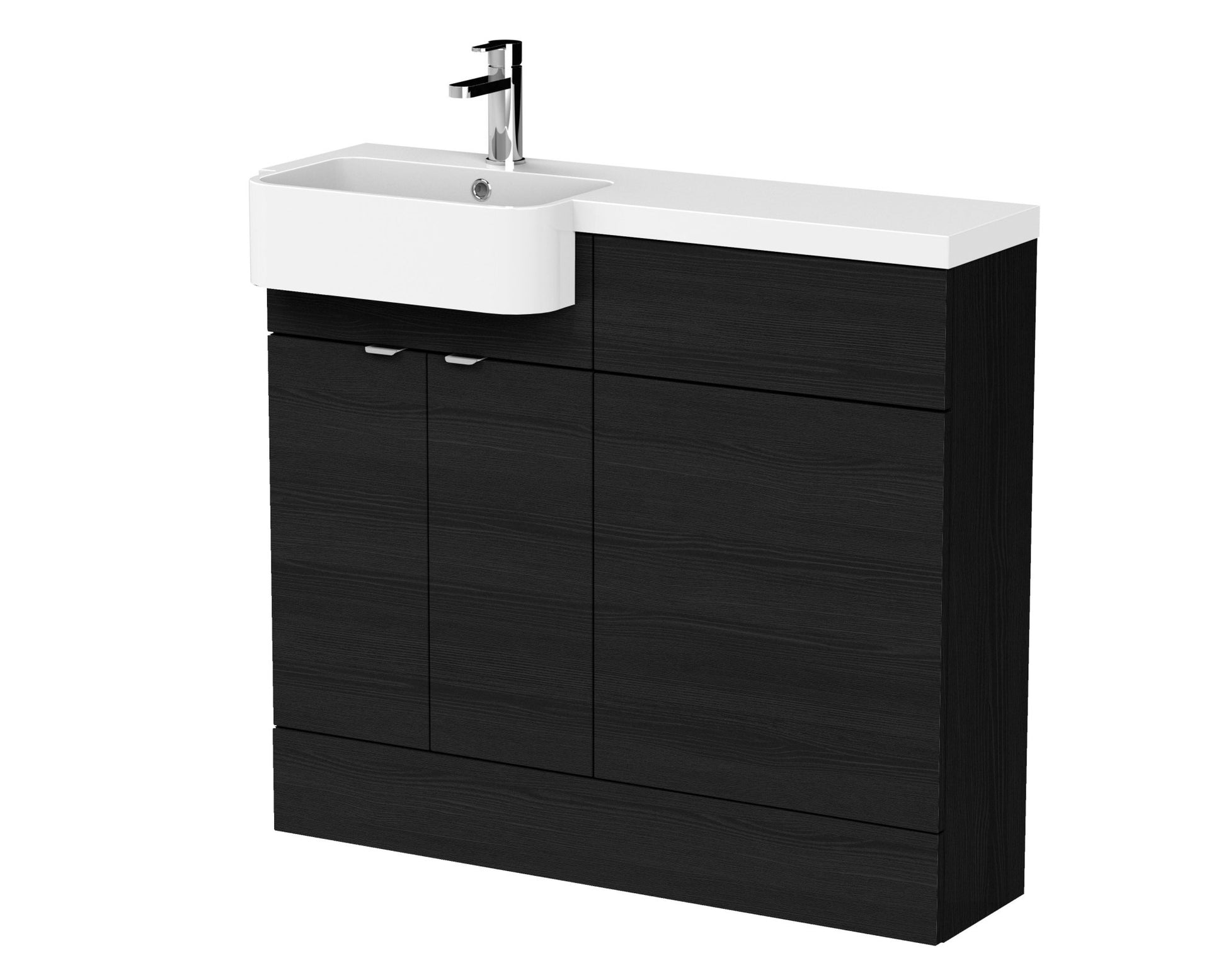 Hudson Reed Fusion 1000mm Combination Unit & Left Hand Semi Recessed Basin Contemp Charcoal Black MFC Textured Woodgrain 904x1005x360mm - CBI644 - JJ Building Materials