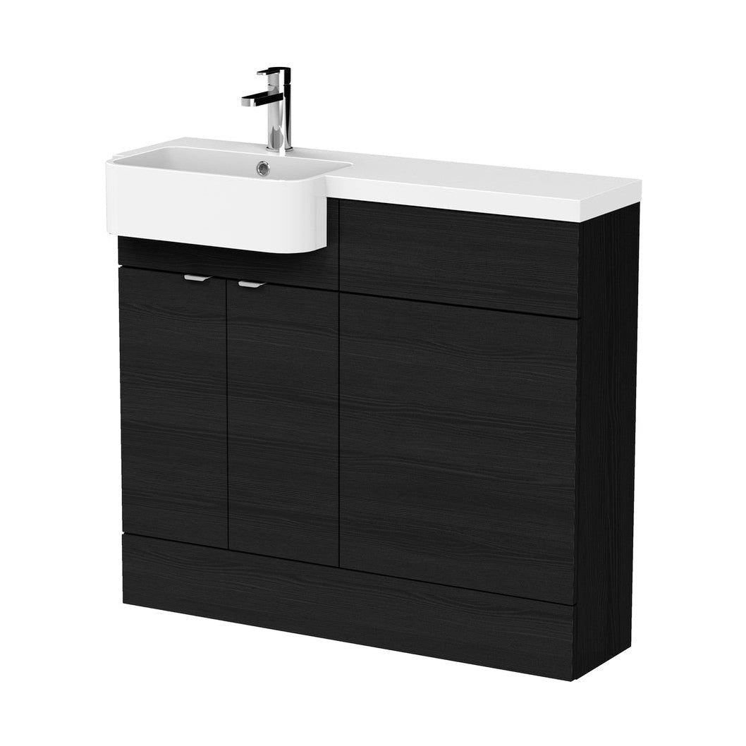 Hudson Reed Fusion 1000mm Combination Unit & Left Hand Semi Recessed Basin Contemp Charcoal Black MFC Textured Woodgrain 904x1005x360mm - CBI644 - JJ Building Materials
