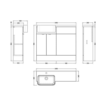 Hudson Reed Fusion 1000mm Combination Unit & Left Hand Semi Recessed Basin Contemp Charcoal Black MFC Textured Woodgrain 904x1005x360mm - CBI644 - JJ Building Materials