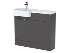 Hudson Reed Fusion 1000mm Combination Unit & Left Hand Semi Recessed Basin Contemp Gloss Grey MFC Painted Gloss 904x1005x360mm - JJ Building Materials