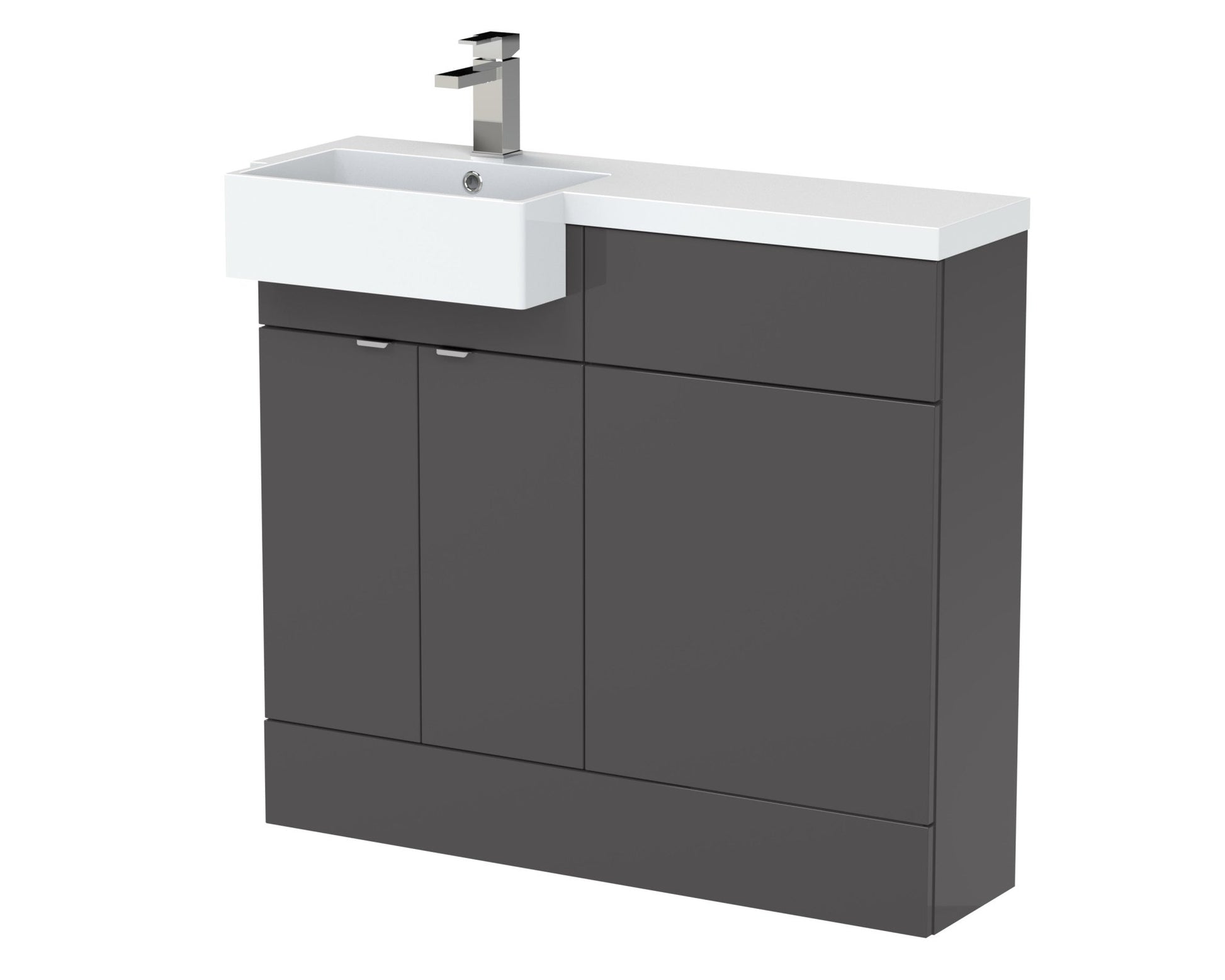 Hudson Reed Fusion 1000mm Combination Unit & Left Hand Semi Recessed Basin Contemp Gloss Grey MFC Painted Gloss 904x1005x460mm - JJ Building Materials