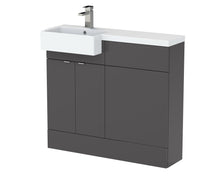 Hudson Reed Fusion 1000mm Combination Unit & Left Hand Semi Recessed Basin Contemp Gloss Grey MFC Painted Gloss 904x1005x460mm - JJ Building Materials