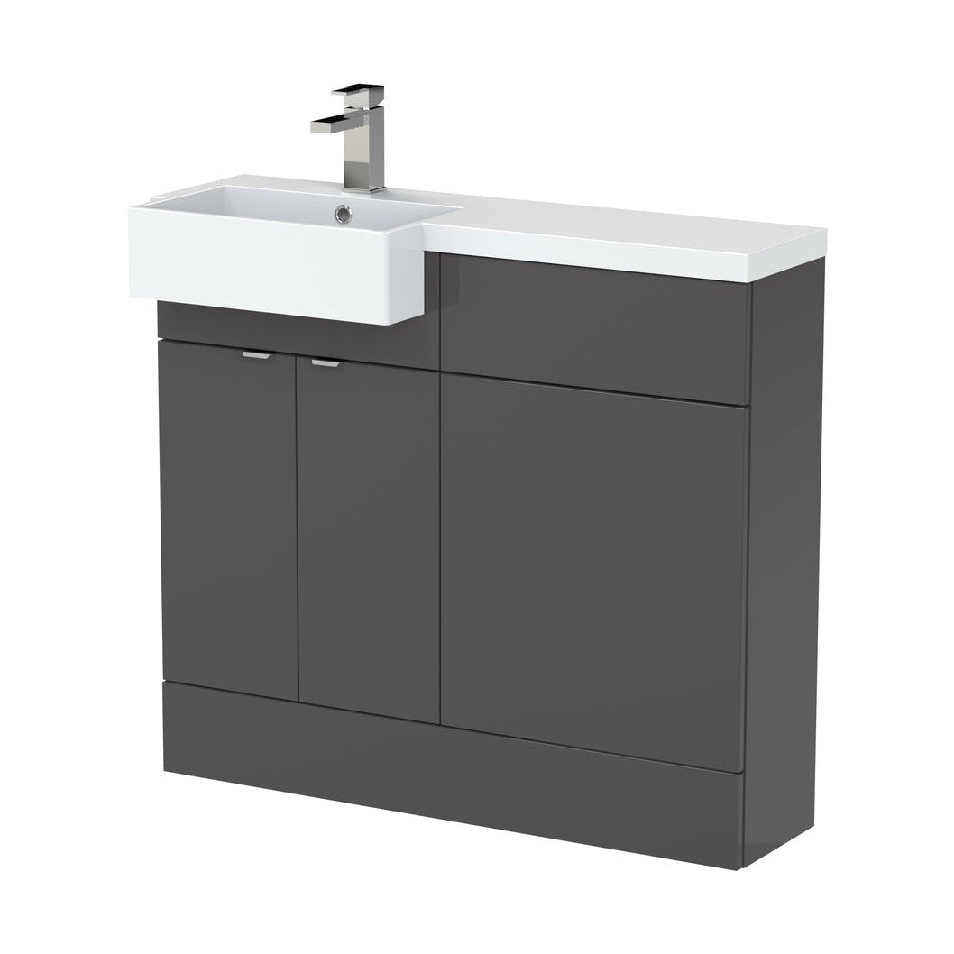 Hudson Reed Fusion 1000mm Combination Unit & Left Hand Semi Recessed Basin Contemp Gloss Grey MFC Painted Gloss 904x1005x460mm - JJ Building Materials