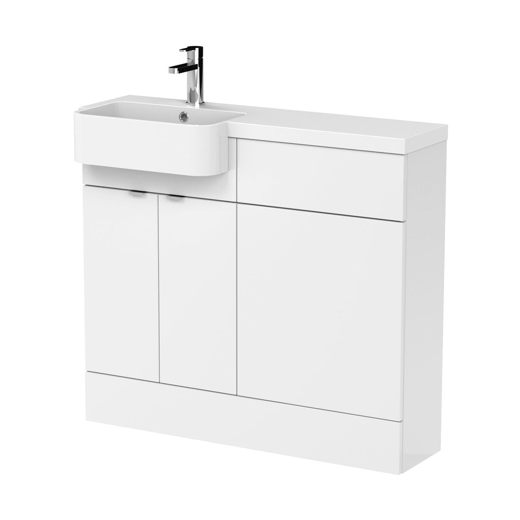 Hudson Reed Fusion 1000mm Combination Unit & Left Hand Semi Recessed Basin Contemp Gloss White MFC Painted Gloss 904x1005x360mm - CBI144 - JJ Building Materials