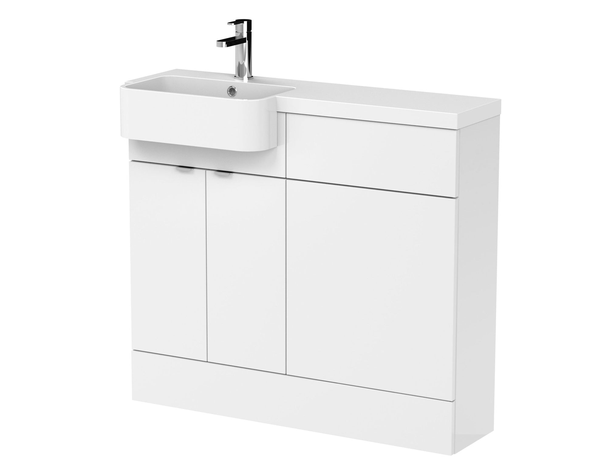 Hudson Reed Fusion 1000mm Combination Unit & Left Hand Semi Recessed Basin Contemp Gloss White MFC Painted Gloss 904x1005x360mm - CBI144 - JJ Building Materials