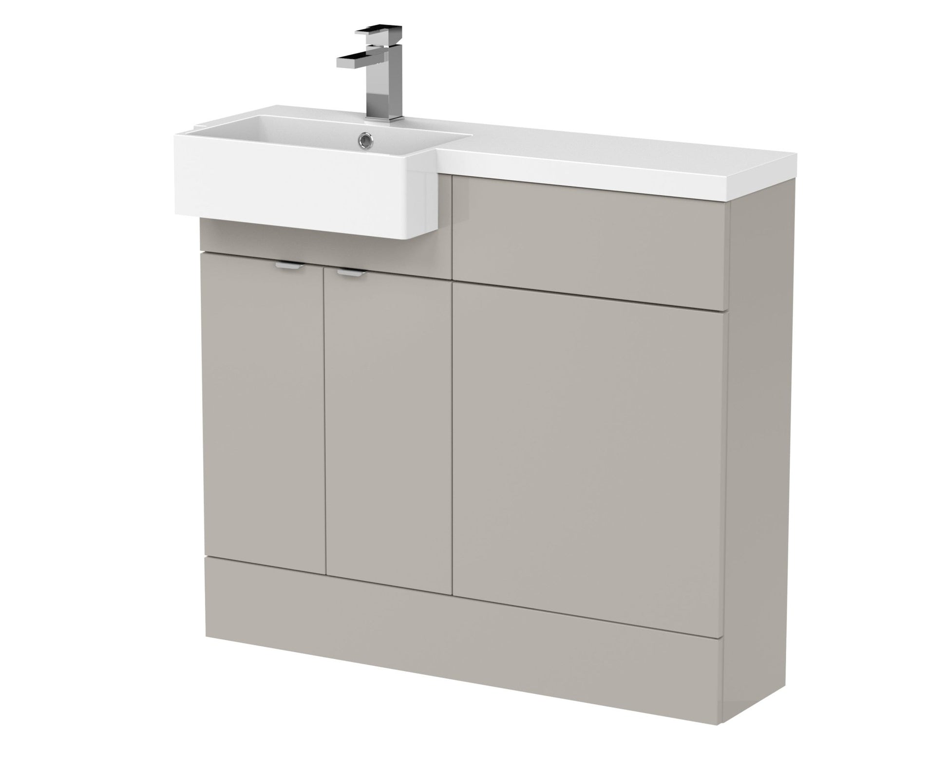 Hudson Reed Fusion 1000mm Combination Unit & Left Hand Semi Recessed Basin Contemp Pebble Grey MFC Smooth Matt 904x1003x355mm - CBI3248 - JJ Building Materials