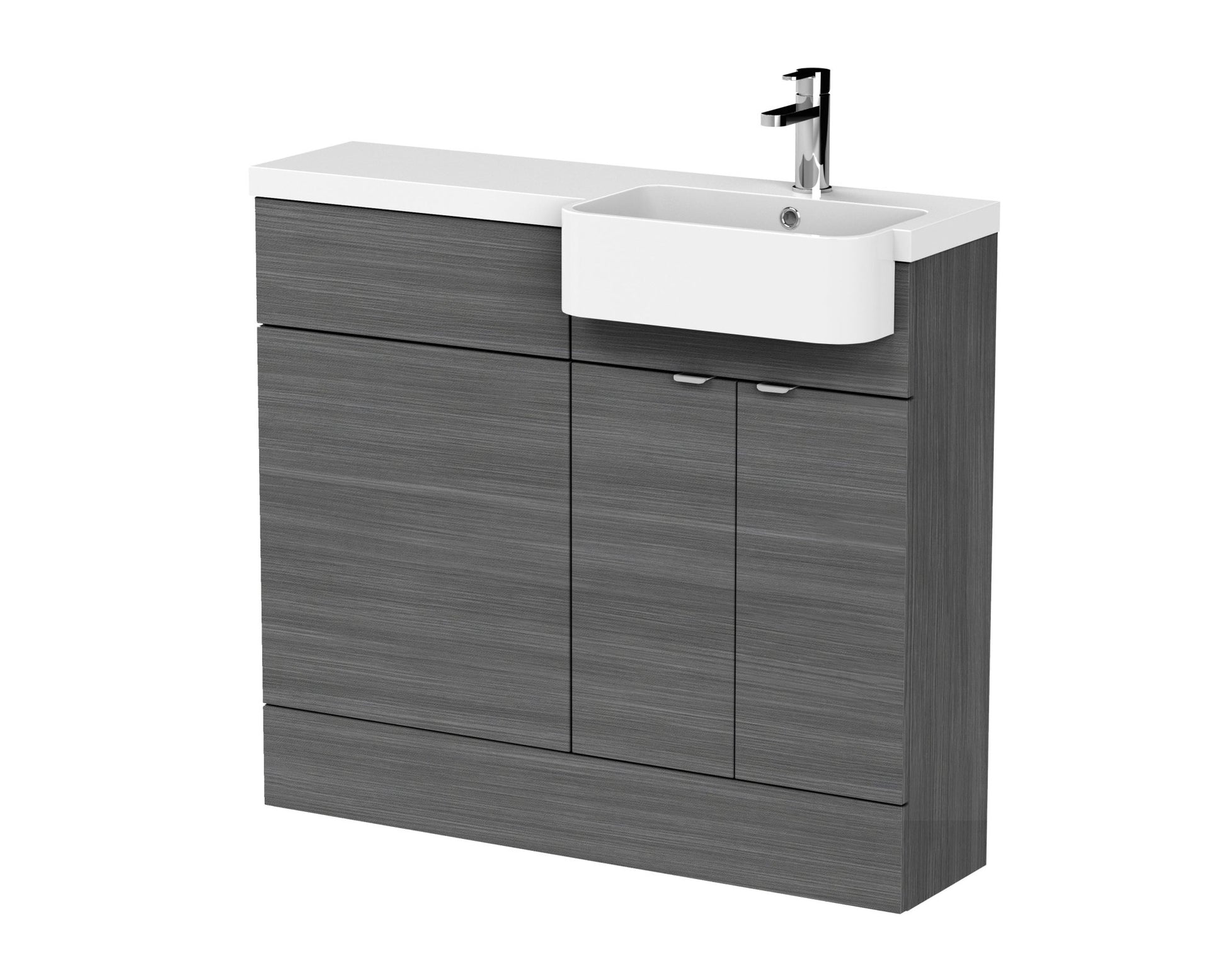 Hudson Reed Fusion 1000mm Combination Unit & Right Hand Semi Recessed Basin Contemp Anthracite Woodgrain MFC Textured Woodgrain 904x1005x360mm - CBI545 - JJ Building Materials