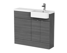 Hudson Reed Fusion 1000mm Combination Unit & Right Hand Semi Recessed Basin Contemp Anthracite Woodgrain MFC Textured Woodgrain 904x1005x360mm - CBI545 - JJ Building Materials