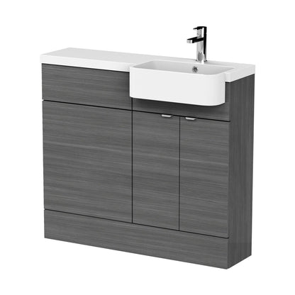 Hudson Reed Fusion 1000mm Combination Unit & Right Hand Semi Recessed Basin Contemp Anthracite Woodgrain MFC Textured Woodgrain 904x1005x360mm - CBI545 - JJ Building Materials