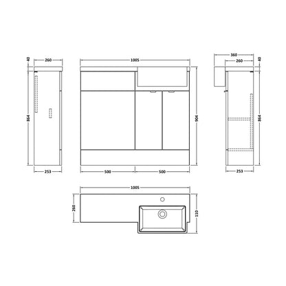 Hudson Reed Fusion 1000mm Combination Unit & Right Hand Semi Recessed Basin Contemp Anthracite Woodgrain MFC Textured Woodgrain 904x1005x360mm - CBI549 - JJ Building Materials