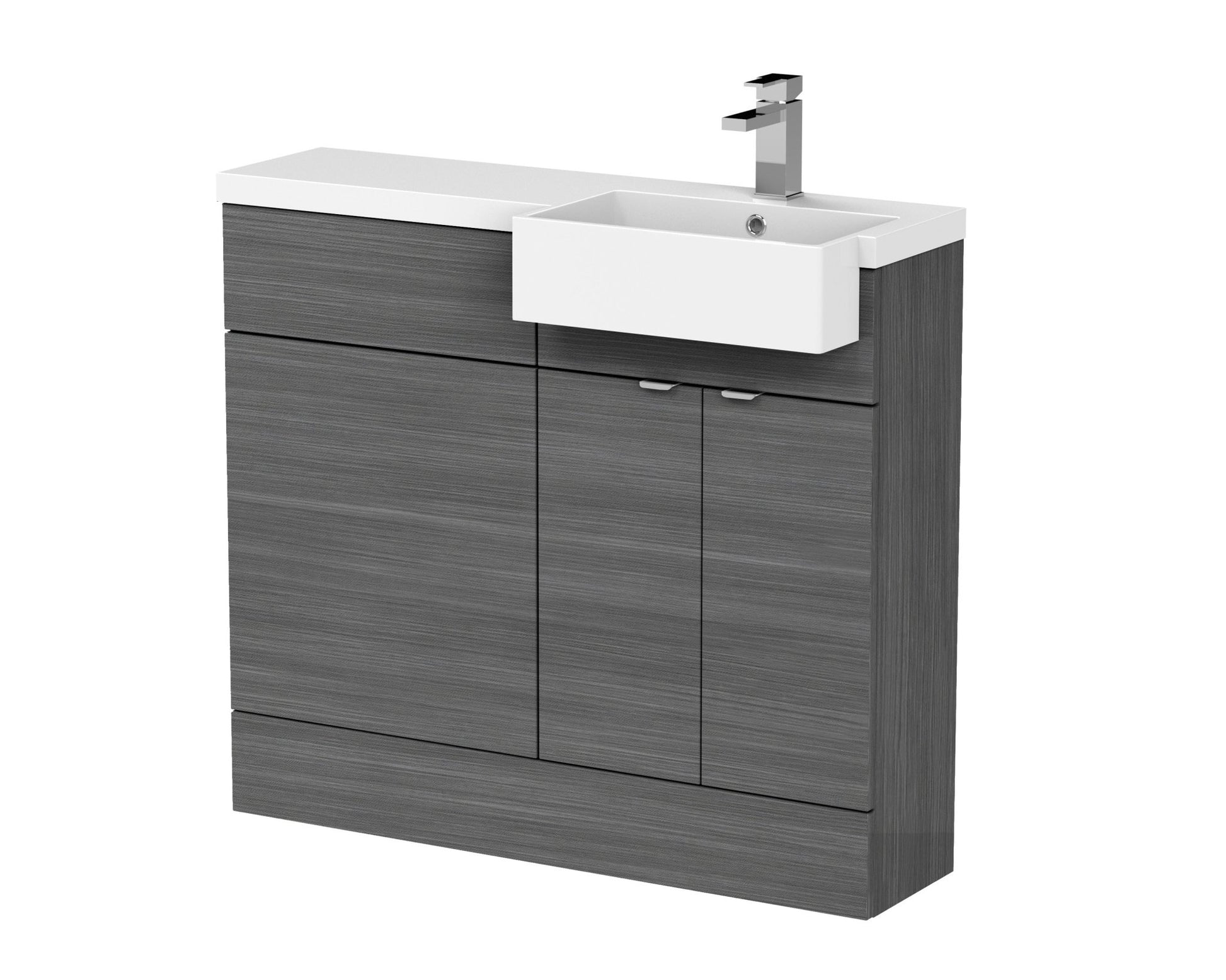 Hudson Reed Fusion 1000mm Combination Unit & Right Hand Semi Recessed Basin Contemp Anthracite Woodgrain MFC Textured Woodgrain 904x1005x360mm - CBI549 - JJ Building Materials