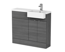 Hudson Reed Fusion 1000mm Combination Unit & Right Hand Semi Recessed Basin Contemp Anthracite Woodgrain MFC Textured Woodgrain 904x1005x360mm - CBI549 - JJ Building Materials
