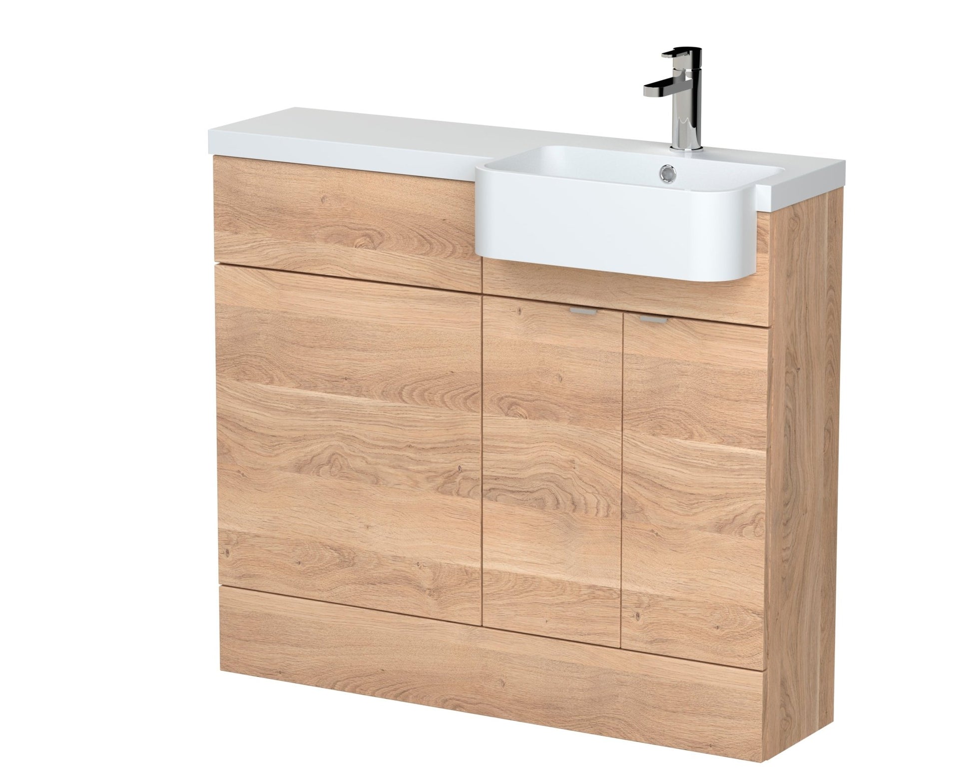 Hudson Reed Fusion 1000mm Combination Unit & Right Hand Semi Recessed Basin Contemp Bleached Oak MFC Textured Woodgrain 904x1003x355mm - CBI3045 - JJ Building Materials