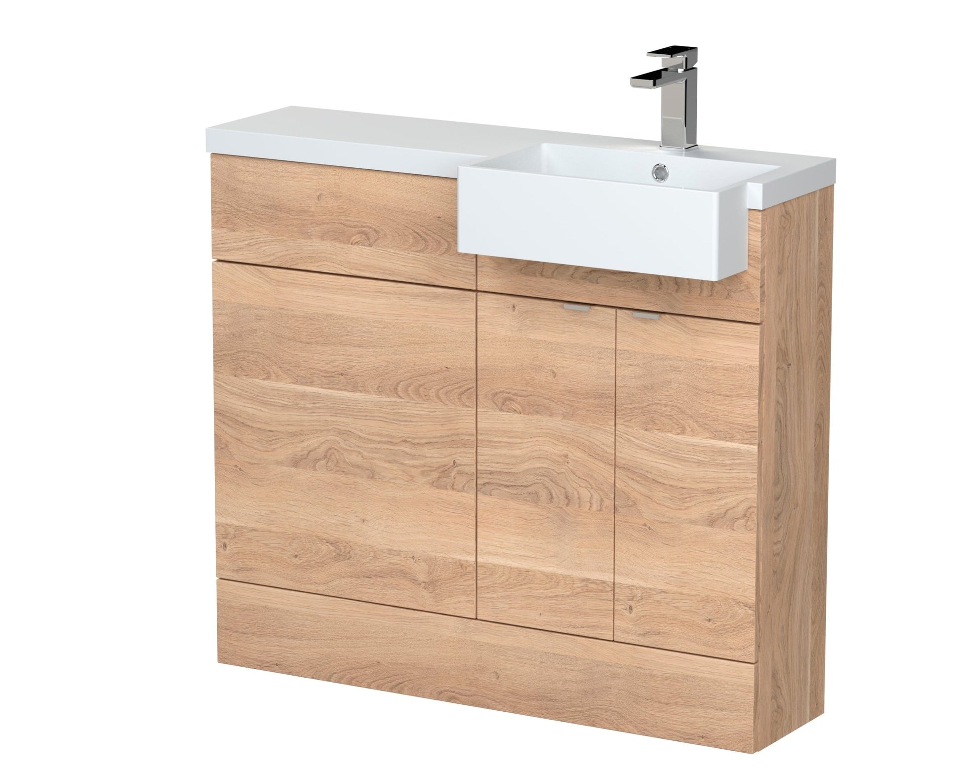 Hudson Reed Fusion 1000mm Combination Unit & Right Hand Semi Recessed Basin Contemp Bleached Oak MFC Textured Woodgrain 904x1003x355mm - CBI3049 - JJ Building Materials
