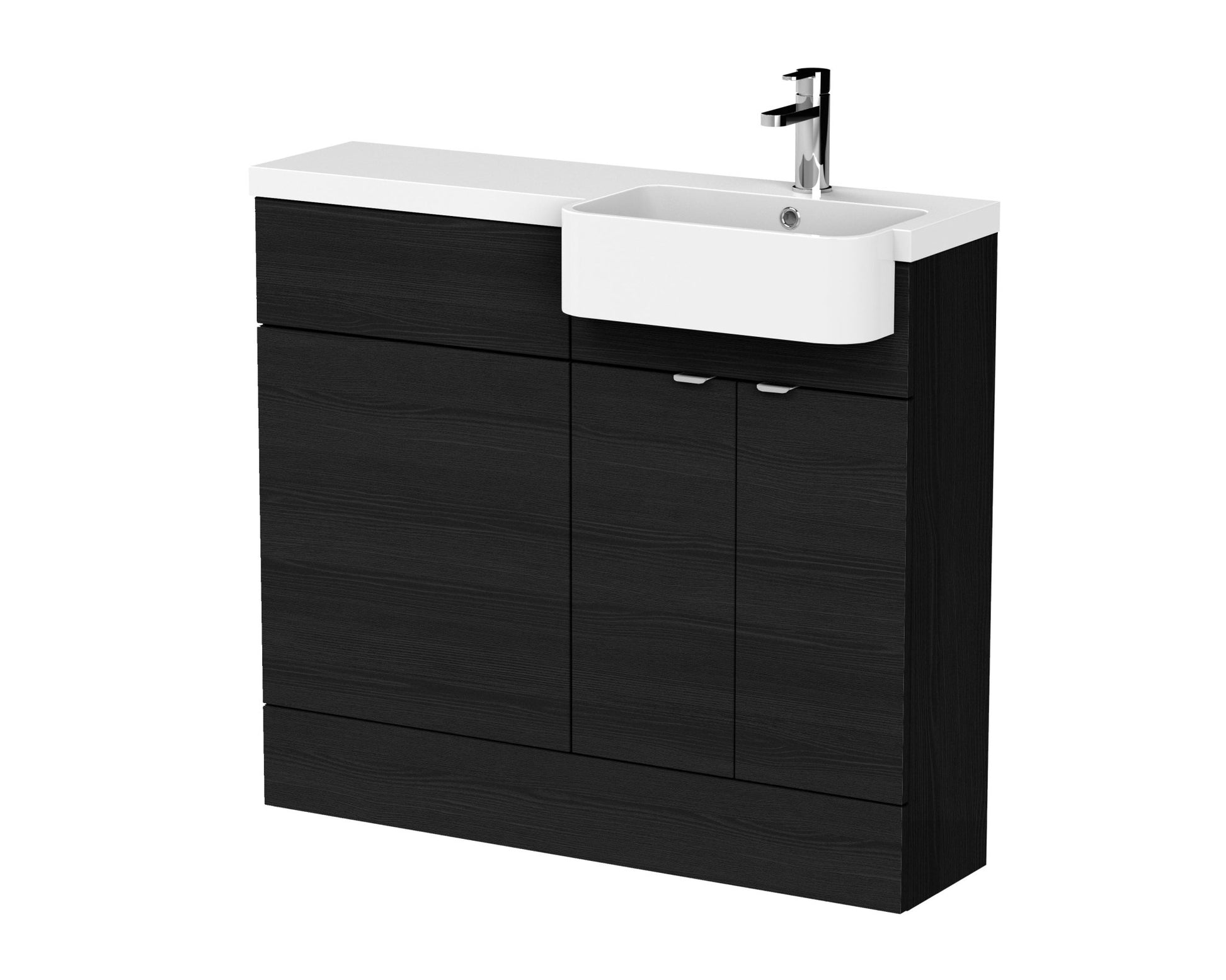 Hudson Reed Fusion 1000mm Combination Unit & Right Hand Semi Recessed Basin Contemp Charcoal Black MFC Textured Woodgrain 904x1005x360mm - CBI645 - JJ Building Materials