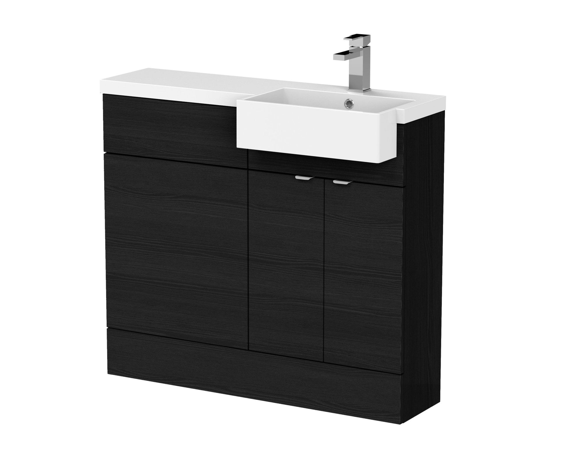 Hudson Reed Fusion 1000mm Combination Unit & Right Hand Semi Recessed Basin Contemp Charcoal Black MFC Textured Woodgrain 904x1005x360mm - CBI649 - JJ Building Materials