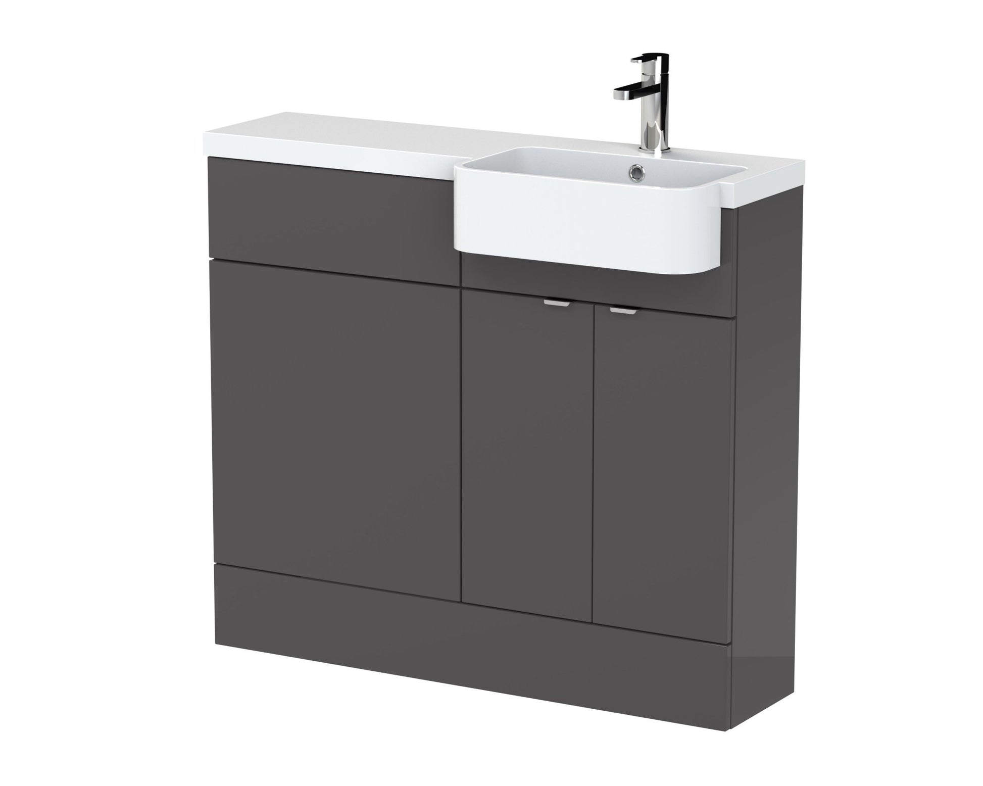 Hudson Reed Fusion 1000mm Combination Unit & Right Hand Semi Recessed Basin Contemp Gloss Grey MFC Painted Gloss 904x1005x360mm - JJ Building Materials
