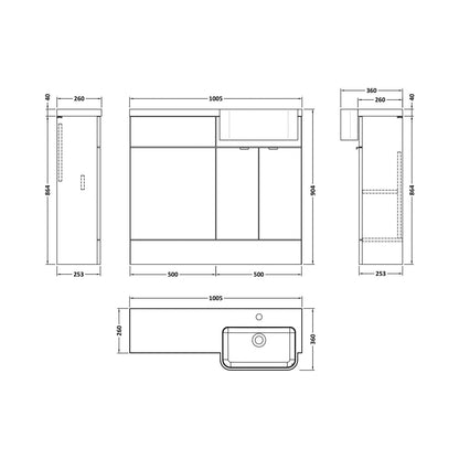 Hudson Reed Fusion 1000mm Combination Unit & Right Hand Semi Recessed Basin Contemp Gloss Grey MFC Painted Gloss 904x1005x360mm - JJ Building Materials