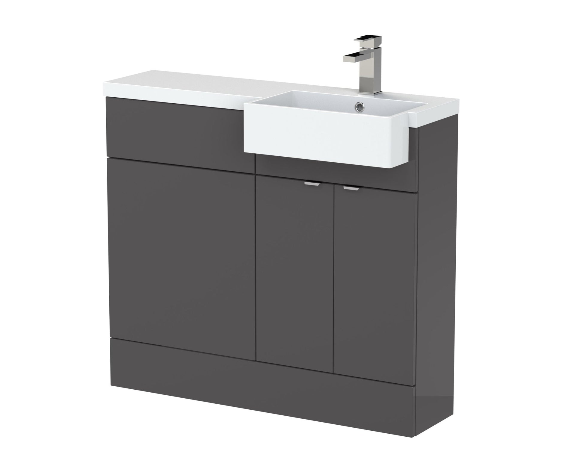 Hudson Reed Fusion 1000mm Combination Unit & Right Hand Semi Recessed Basin Contemp Gloss Grey MFC Painted Gloss 904x1005x460mm - JJ Building Materials